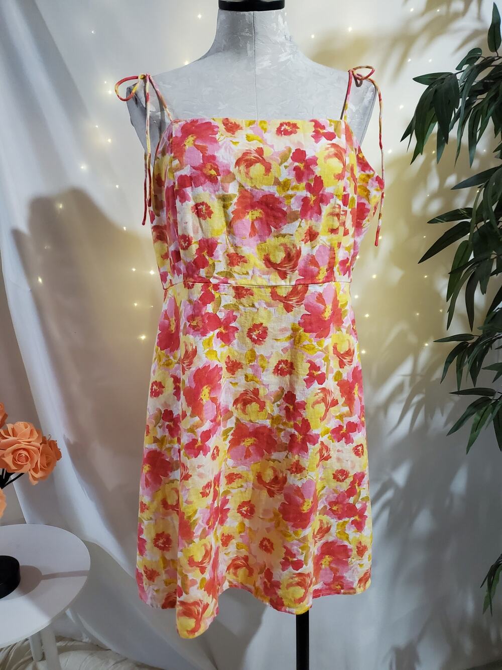 Old Navy Fit & Flare Linen Blend Smocked Tie-Shoulder Mini Cami Dress Size XL